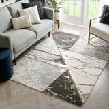 Geometric Marble Pattern Grey Glam Soft Area Rug