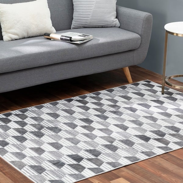 Contemporary Area Rug Patchwork Honeycomb Matrix Polyester Rug