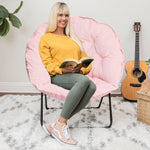 Folding Round Chair with High Gloss Black Frame in Tufted Velvet Fabric, Black