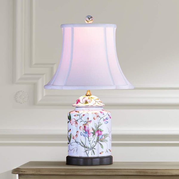 Floral Scalloped Porcelain Tea Jar Table Lamp