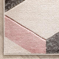 Blush Pink Modern Zigzag Geometric 3D Textured Soft Area Rug