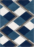 Blue Modern Geometric Stripes 3D Textured Area Rug