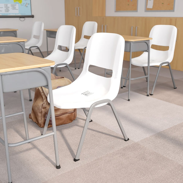 Green Ergonomic Shell Stack Chair with Gray Frame