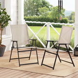 Greyson Square Set of 2 Outdoor Patio Steel Sling Folding Chair, Beige