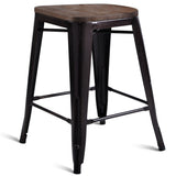 Gymax 2 PC Metal Wood Counter Stool Kitchen Dining Bar Chairs
