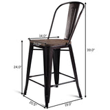 Gymax 2 PC Metal Wood Counter Stool Kitchen Dining Bar Chairs