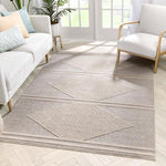 Tribal Diamond Medallion Pattern Beige Looped Pile Soft Area Rug