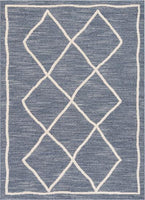 Moroccan Lattice Trellis Blue Looped Pile Soft Area Rug