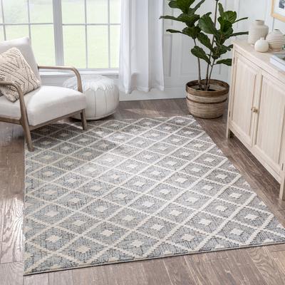 Moroccan Lattice Trellis Grey Looped Pile Soft Area Rug