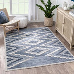 Southwestern Medallion Pattern Blue Looped Pile Soft Area Rug