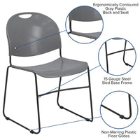 HERCULES Series 880 lb. Capacity Gray Ultra-Compact Stack Chair with Black Powder Coated Frame