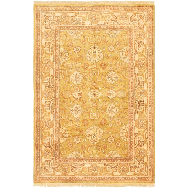 Hand-knotted Peshawar Oushak Olive Wool Soft Rug