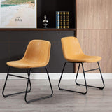Home Beyond Set of 2 Pcs Synthetic Leather Upholstered Dining Chairs Armlesss with Metal Frame - Water Resistant