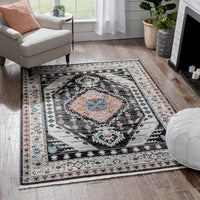 Julita Vintage Bohemian Aztec Tribal Black Rug