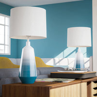 Kaia Sky Blue Ombre Ceramic with Burshed Steel Table Lamp