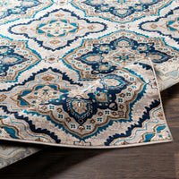 Transitional Floral Navy Blue Ivory Neutral Area Rug