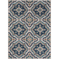 Transitional Floral Navy Blue Ivory Neutral Area Rug
