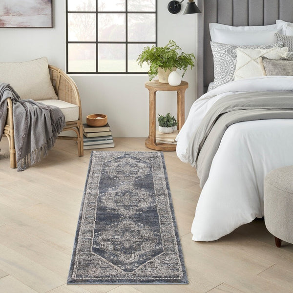 Meryl Streep Collection Blue Grey Formal Bordered Soft Area Rug