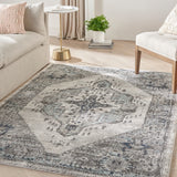 Meryl Streep Collection Blue Grey Formal Bordered Soft Area Rug