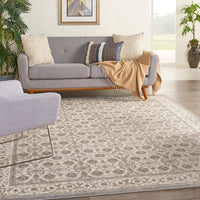 Meryl Streep Collection Floral Bordered Grey/ Light Grey Soft Area Rug