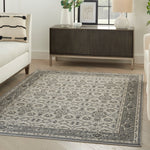 Meryl Streep Collection Floral Bordered Grey/ Light Grey Soft Area Rug