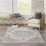 Beige Blue Medallion Soft Area Rug