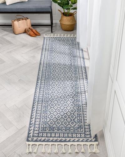 Tribal Trellis Pattern Blue Kim-Style Soft Area Rug
