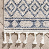 Tribal Geometric Pattern Light Blue Ivory Kim-Style Soft Area Rug
