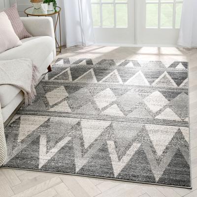 Distressed Geometric Diamond Pattern Grey Soft Area Rug