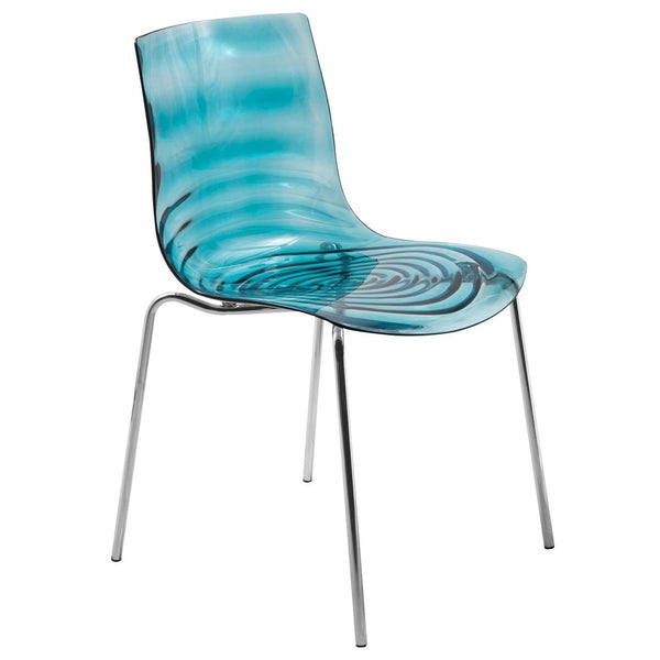 LeisureMod Astor Water Ripple Design Dining Chair - Transparent Blue