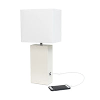 Lexington Leather Base Modern Lamp with Fabric Shade and USB