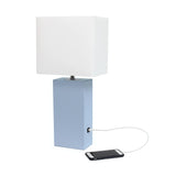 Lexington Leather Base Modern Lamp with Fabric Shade and USB