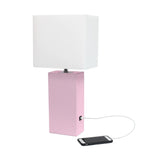 Lexington Leather Base Modern Lamp with Fabric Shade and USB