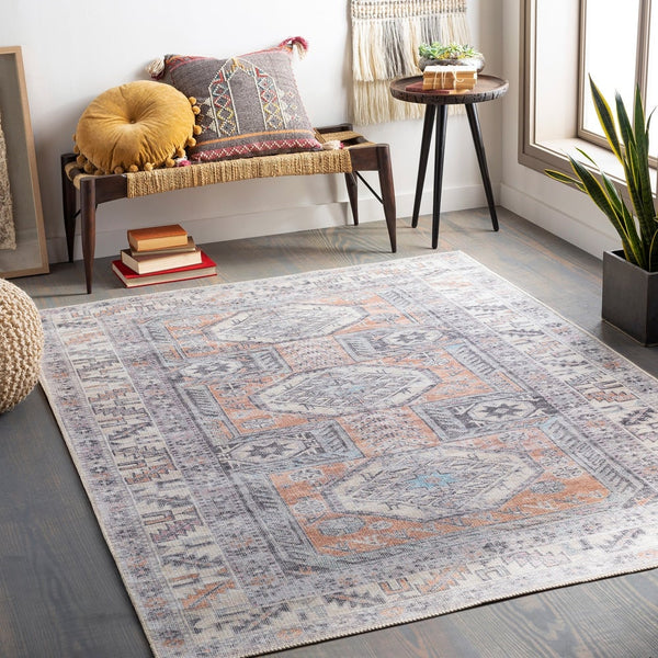 Triple Medallion Printed Machine Washable Area Soft Rug