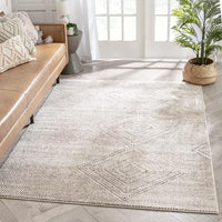 Tribal Moroccan Diamond Beige Distressed High-Low Soft Area Rug
