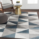 Geometric Blue Gray Area Rug