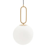 VidaLite Modern 60W LED Glass Globe Pendant Light, Adjustable Height, Opal Gold Accent with Frosted White Shade