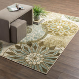 Home Inspired India Boho Geometric Floral Medallion Area Rug  Cream/Blue/Taupe