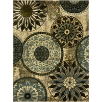 Home Inspired India Boho Geometric Floral Medallion Area Rug  Cream/Blue/Taupe