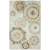 Home Painted Floral Medallions Soft Area Rug Blue/Tan