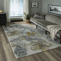 Polyester Blend Floral Soft Area Rug  Grey