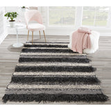 Otto Hand Woven Striped Black Indoor Outdoor Soft Area Rug