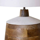 Natural & White Carved Wood Body Table Lamp with Marble Lid Accent