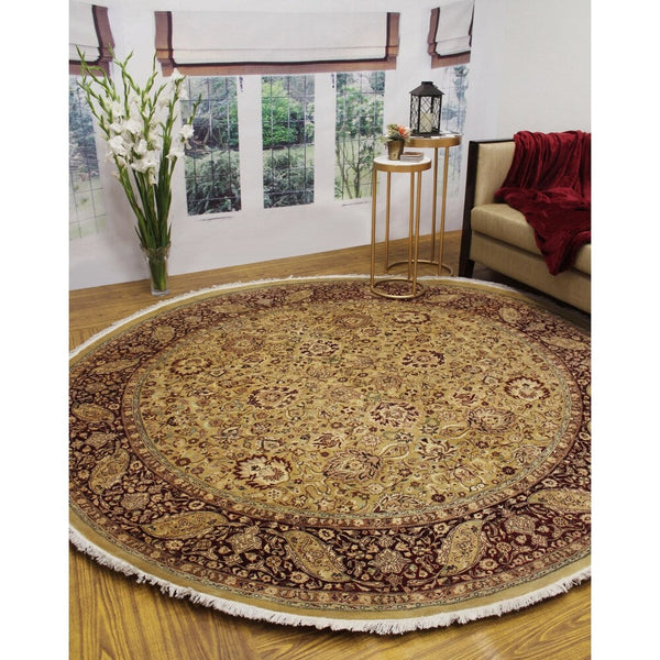 Vegetable-dyed Versailles Kashan 20 Gold/Burgundy Round Soft Area Rug