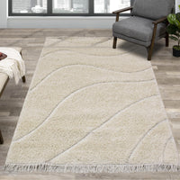 Cream Curves Shag Soft Area Rug