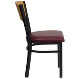 Offex Black Circle Back Metal Restaurant Chair with Natural Wood Back, Burgundy Vinyl Seat - N/A