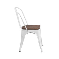 Offex Modern Rustic Metal Bistro Stackable Chair with Wood Seat - White