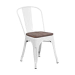 Offex Modern Rustic Metal Bistro Stackable Chair with Wood Seat - White