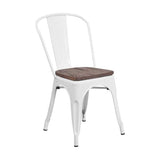 Offex Modern Rustic Metal Bistro Stackable Chair with Wood Seat - White