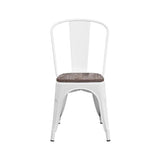 Offex Modern Rustic Metal Bistro Stackable Chair with Wood Seat - White